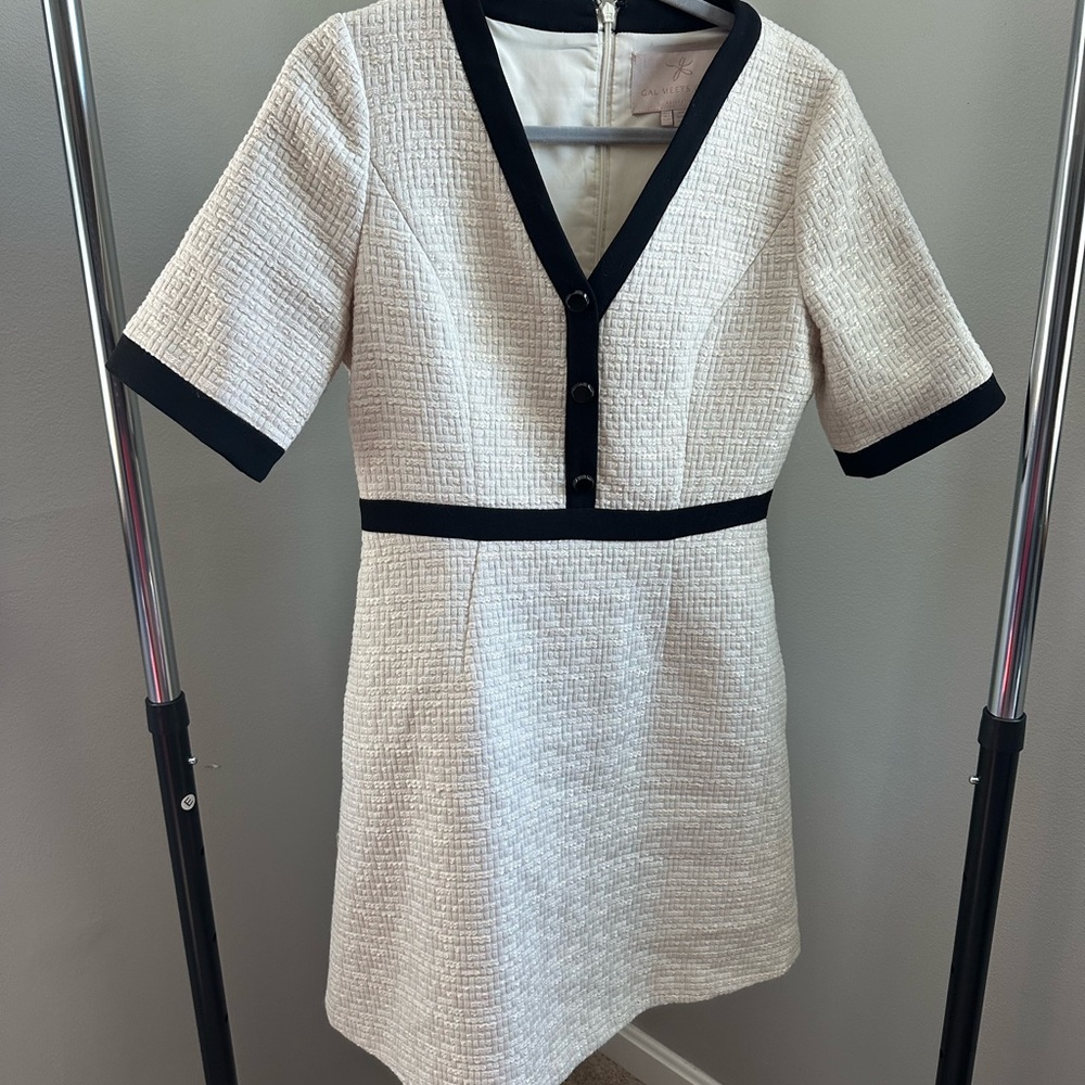 Gal Meets Glam Chic White and Black Tweed Dress
